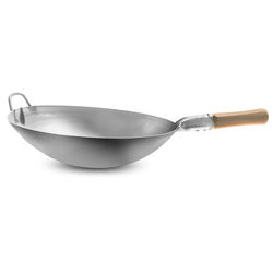 Amazon Pre-Seasoned ISO9001 Professional Factory Chinese Double Handle Cast Iron Wok With Wooden Cover