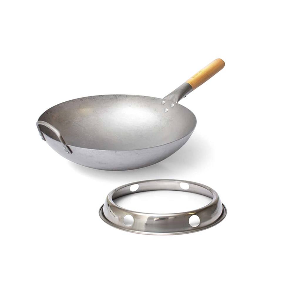 Flat Bottom Carbon Steel Wok Pan Authentic Hand Hammered Woks and Stir Fry Pans 14