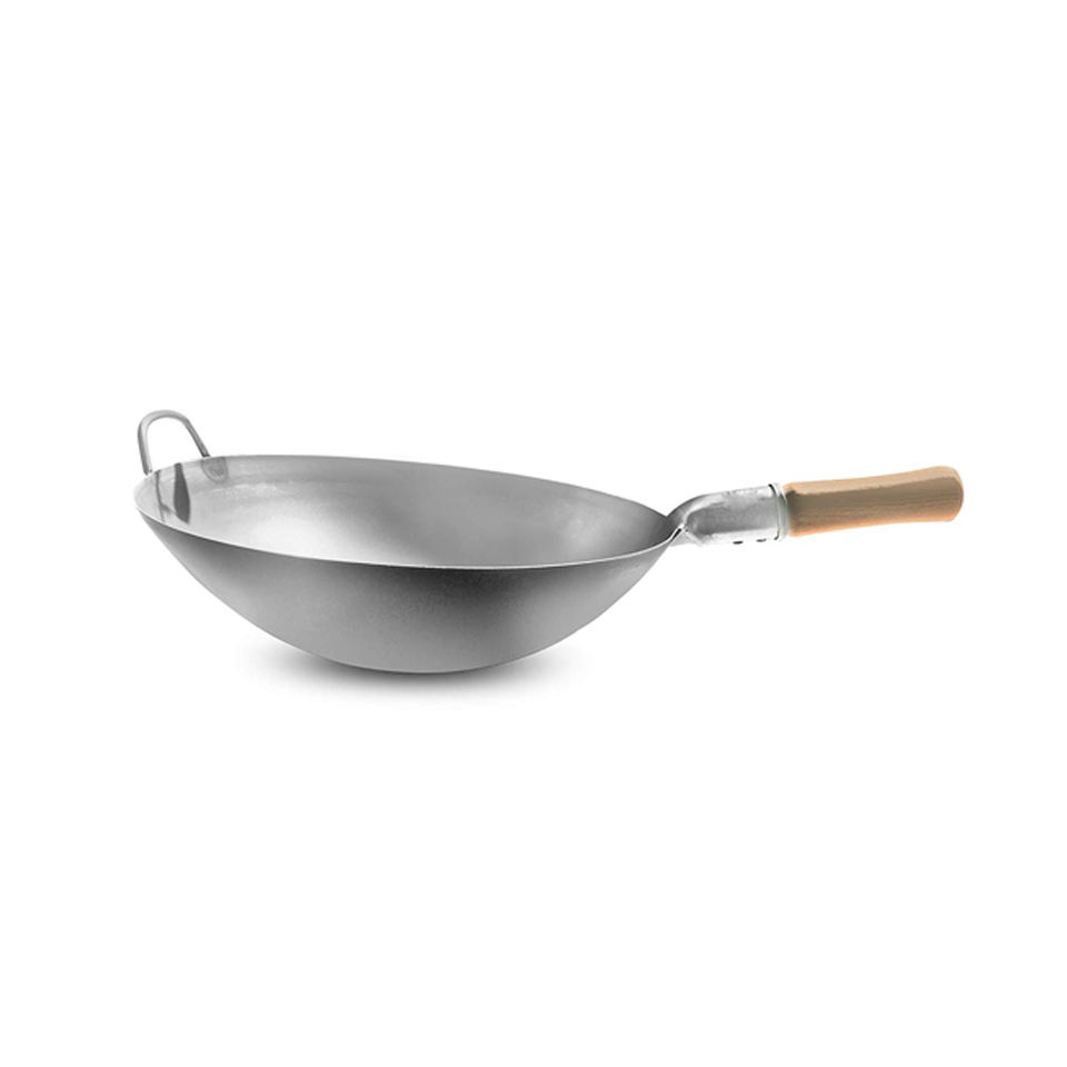 Flat Bottom Wok Uncoated Wok Pan Carbon Steel Non Stick 28 Inch 60Cm Chinese Carbon Steel Wok With Lid